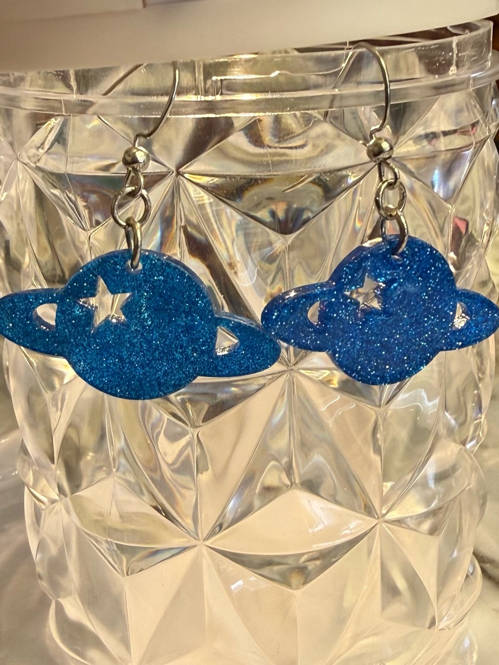 Glitter Blue Planet Dangle Jewelry